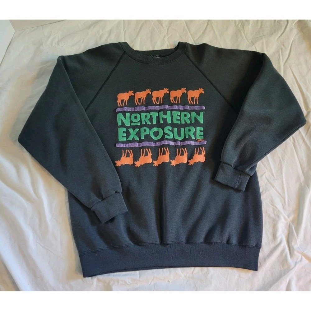 Vtg Northern Exposure 1991 Stanley DeSantis Graphic Black Sweater XL Made USA